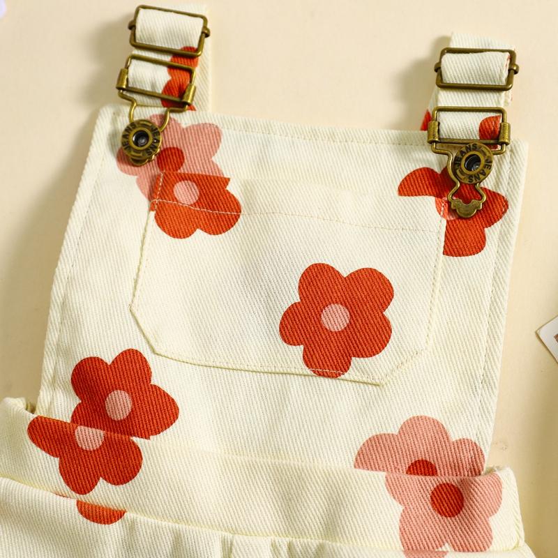 Product Introduction of Pink/ White Toddler Kid Little Girl Denim Overalls Flower/Strawberry Print Jeans Overalls Strap Suspender Shorts Outfit 6 12 18 24 Months 2-6 Years Old Kid 40
