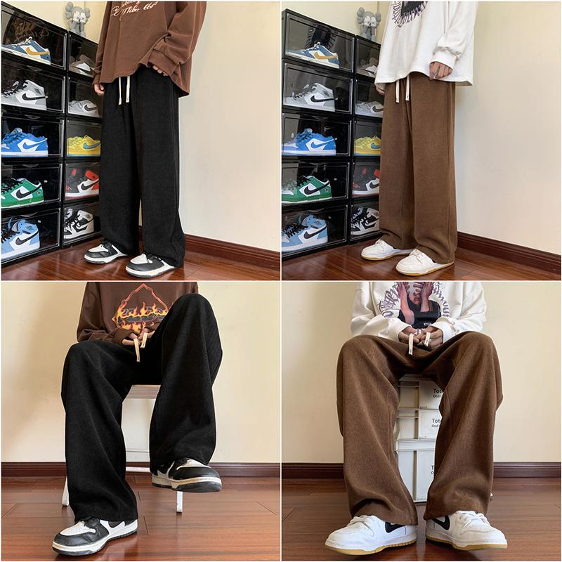 Product Introduction of Celana Corduroy Panjang unisex celana korduroy pria korean style baggy pants coklat retro celana kulot pria oversize cordutoy Pants celana panjang pria loose pants celana pria keren celana hitam celana kain celana corduroy pria  Remaja Casual Straight 37