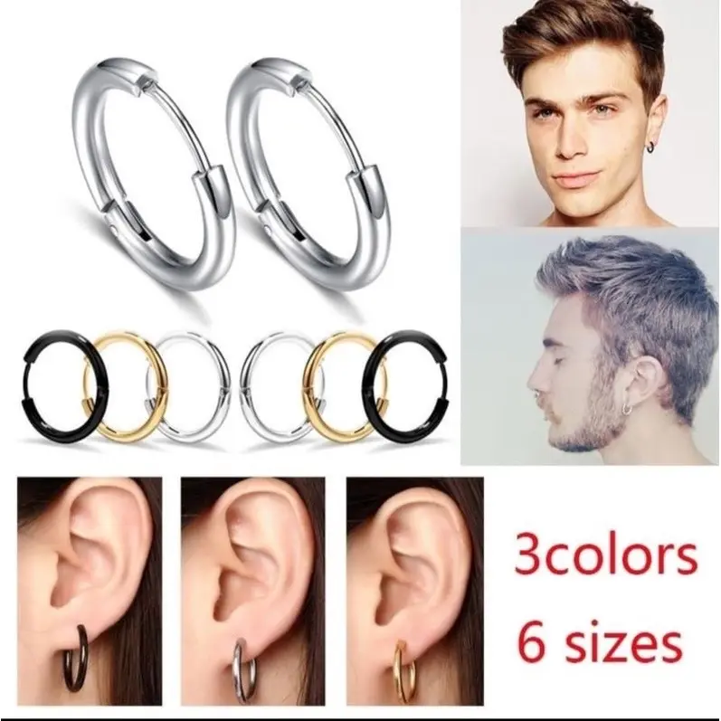 Anting hop ring pira dan wanita anti luntur dan anti karat Aksesoris Jarum Silver
