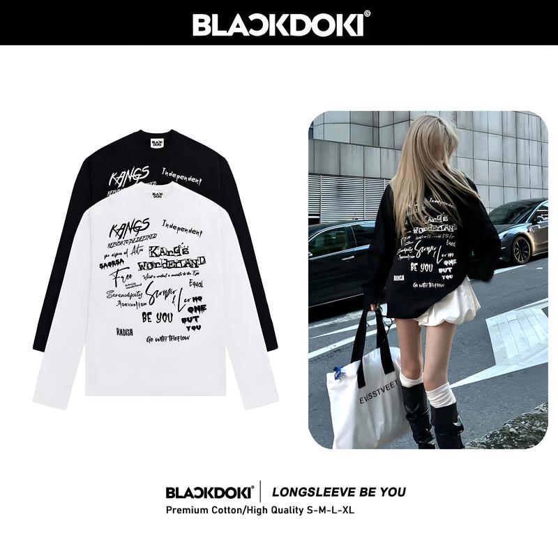 BLACKDOKI Áo thun dài tay BEYOU áo thun cotton 100% oversize nam nữ