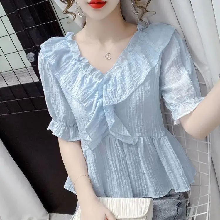 Áo Sơ Mi Voan, Áo Nữ, Hàng Mới Về Mùa Hè, Áo Mặc Bên Ngoài Mỏng, Thiết Kế Phổ Biến Và Hợp Xu hướng, Đẹp, Che Bụng, Chất Liệu Voan