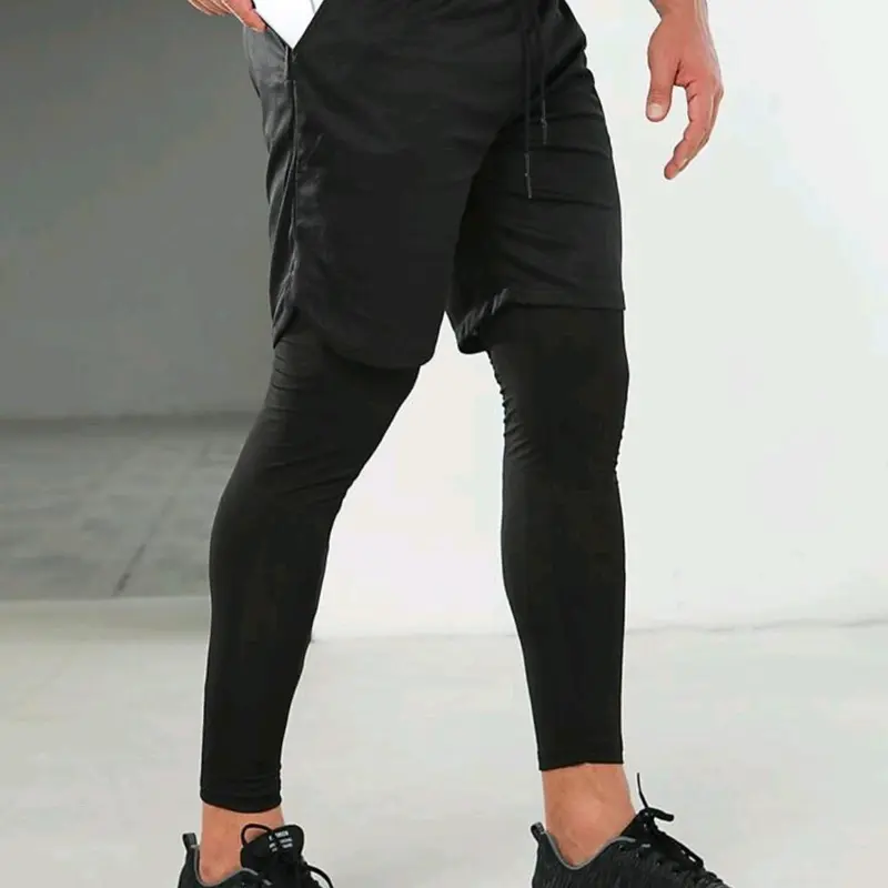 Paket 2 in 1 Celana Pendek dan dalaman legging panjang olahraga pria baselayer legging sport  lejing unisex Celana sport Gym Fitnes futsal volly Outdoor Manset 1