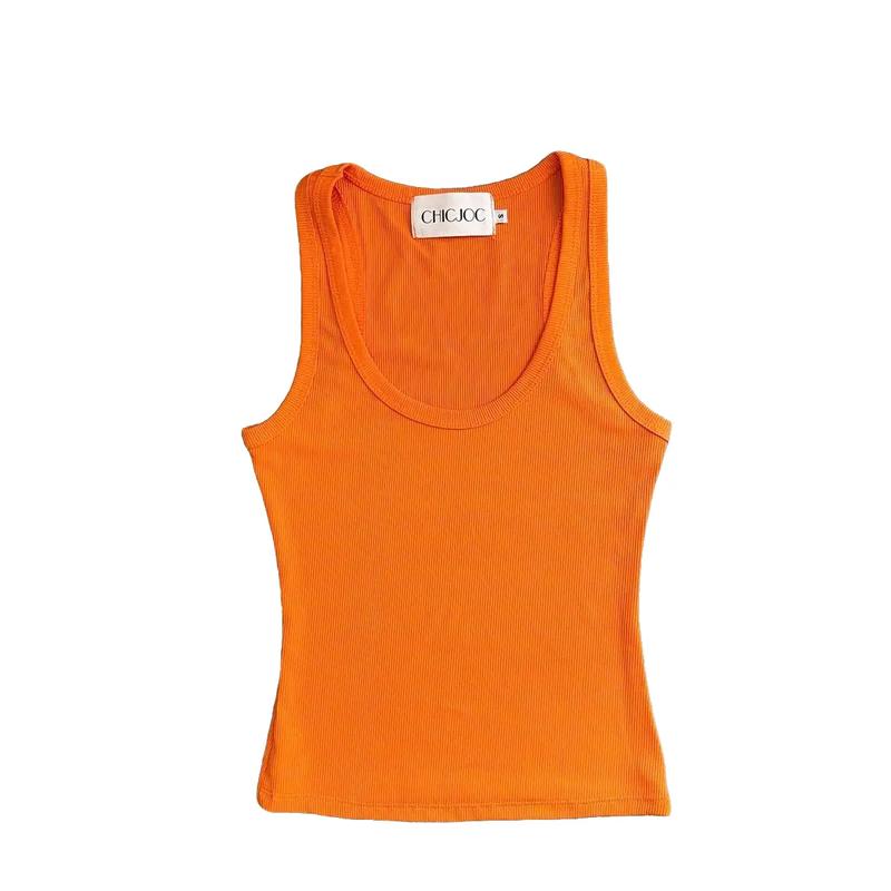 Áo Balo Cổ Vuông Chất Tăm Gân Co Dãn Tốt Mùa Hè - Nữ - Top Women Tre Sen Nhung Voi Màu Cam Phong Cách Thời Trang Cảm Thoải Khi Vận Động