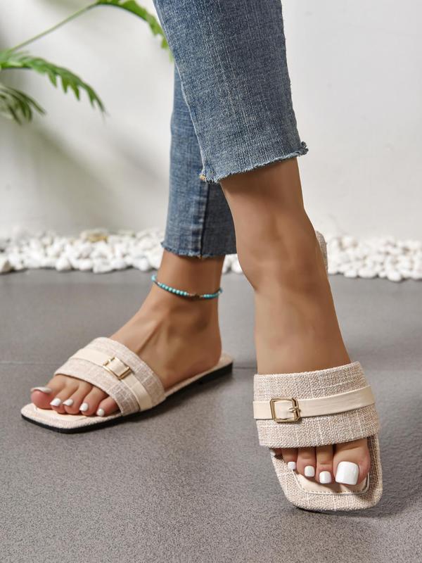 Women's Fashionable Plain Color Slides, Casual Comfortable Flat Sandals for Beach, All-match Commuter Shoes for Work & Daily Wear, Summer 2