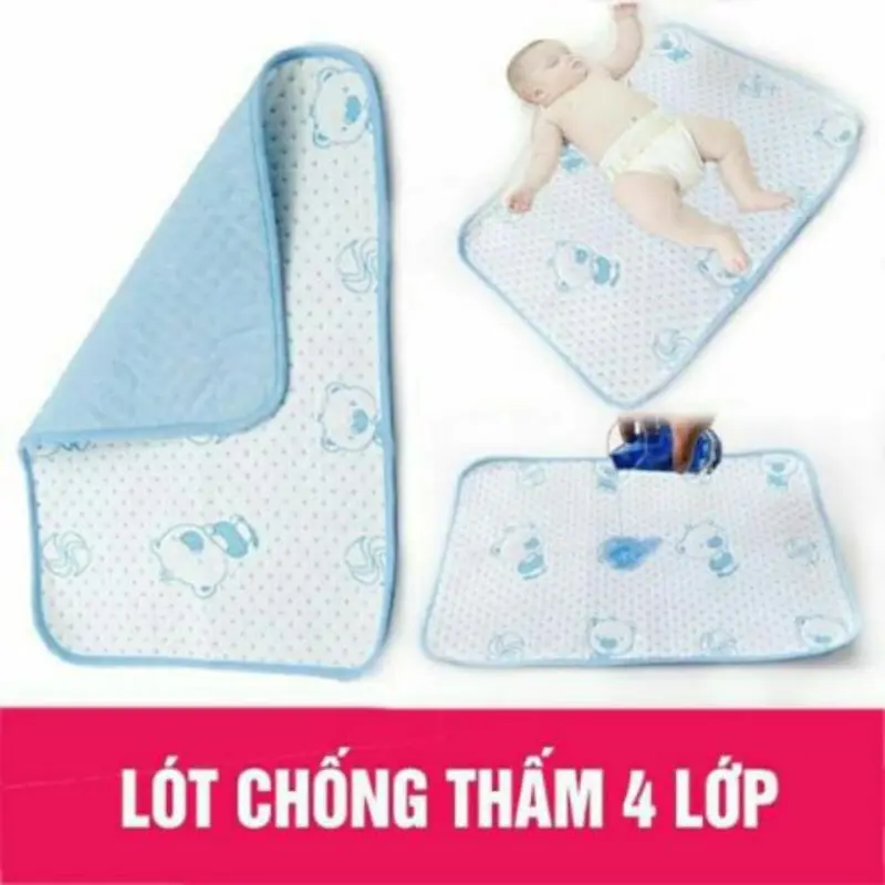 Tấm lót chống thấm cho bé Cotton 4 lớp, kích thước 50x70cm hình gấu Vải Cotton 0