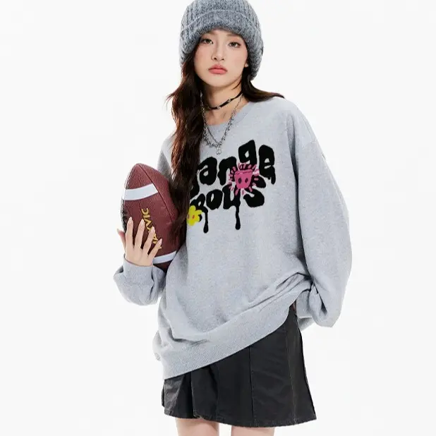 Lives - Áo Sweater Nỉ Bông Nam Nữ Trơn Form Rộng Cotton Unisex, Áo Khoác Hoodie Oversize Trend Thu Đông -Flower Slime 4