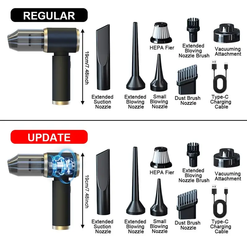 Car Vacuum Cleaner, 1 Count 5000PA Cordless Handheld Car Vacuum & Air Duster, Portable Wet & Dry Car Vacuum Cleaner with LED Light & Multi Nozzles for Car, Home, Pet 2