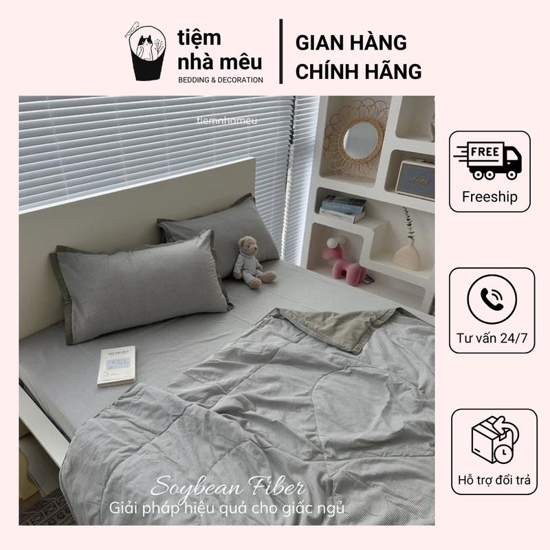 Set Chăn Chần Bông Ga Gối Đũi Muji Sơ Đậu Nành - Mềm Mại Êm Ái - Tiệm Nhà Mêu