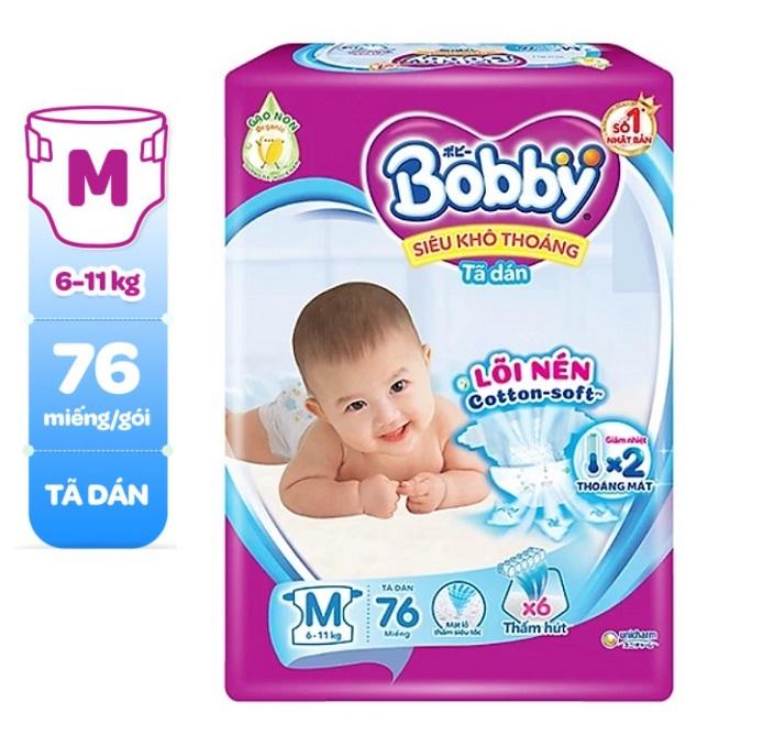 Tã dán Bobby size S80 / M76 tã dán cho trẻ sơ sinh (lõi nén cotton soft) Bỉm dán Cho Bé