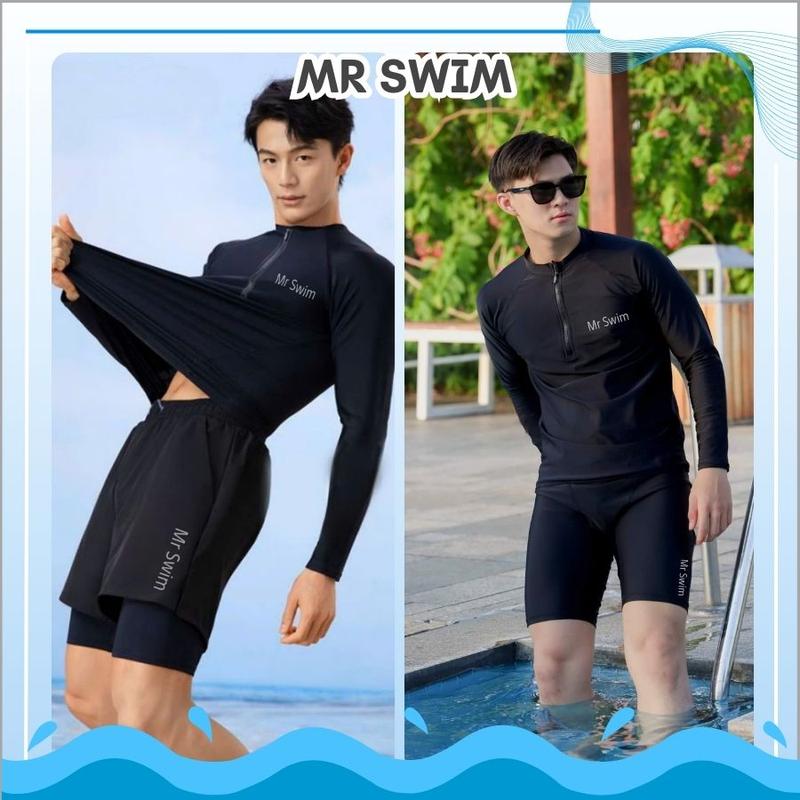 Đồ bơi nam thể thao áo tay dài & ngắn có khóa kéo quần bơi 2 lớp đi biển chất thun lạnh co giãn 4 chiều Mr Swim 001