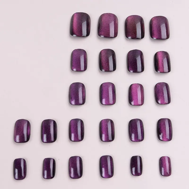 Glitter Cat's Eye Fake Nails (24pcs/box), Removable Nail Art Artificial Full Cover with Jelly Sticky Tabs & Nail Flie, Elegant Press on Fake Nail Kit 3
