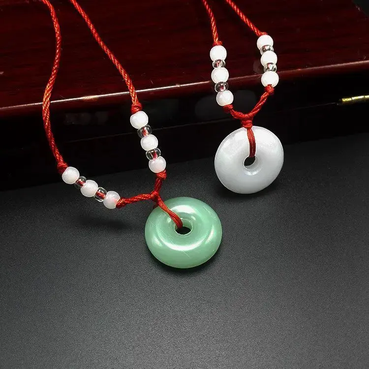 Fashion Men Women's Chinese Hand-Carved Glass Jade Round Pendant Necklace Amulet Good Lucky Charm Jewelry