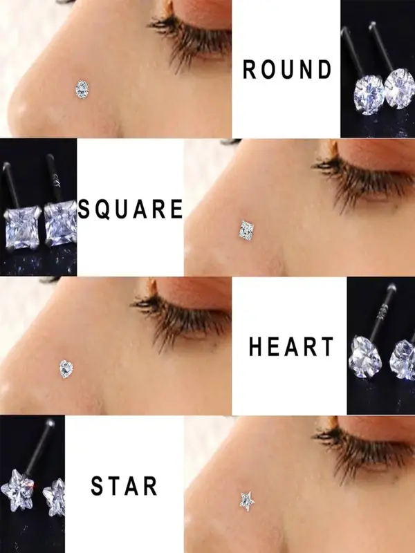 Rhinestone Decor Heart & Star Design Nose Studs, Nose Studs Piercing Jewelry for Women Girls, Nose Stud for Daily Wear, Body Jewelry for Party, Daily Decor 2