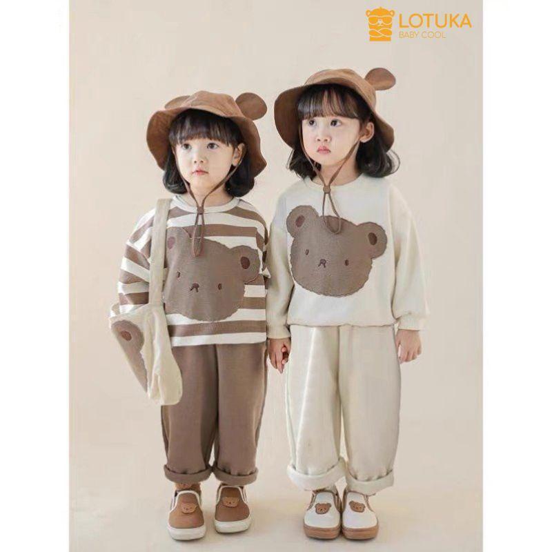 Bộ Đồ LOTUKA Chất Nỉ Da Cá Ấm Áp, Quần Áo Trẻ Em Phong Cách Hàn Quốc Hình Gấu Đáng Yêu 4-18kg 1