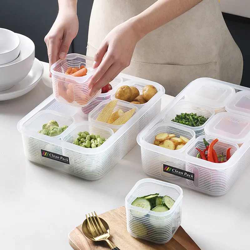 Bekas Penyusun Peti Sejuk, Bakul Longkang Buah Sayur Segar, Kotak Penyimpanan Peti Sejuk, Dengan Penutup, Alat dan Aksesori Dapur,  Kitchenware  Dispenser [YZV]