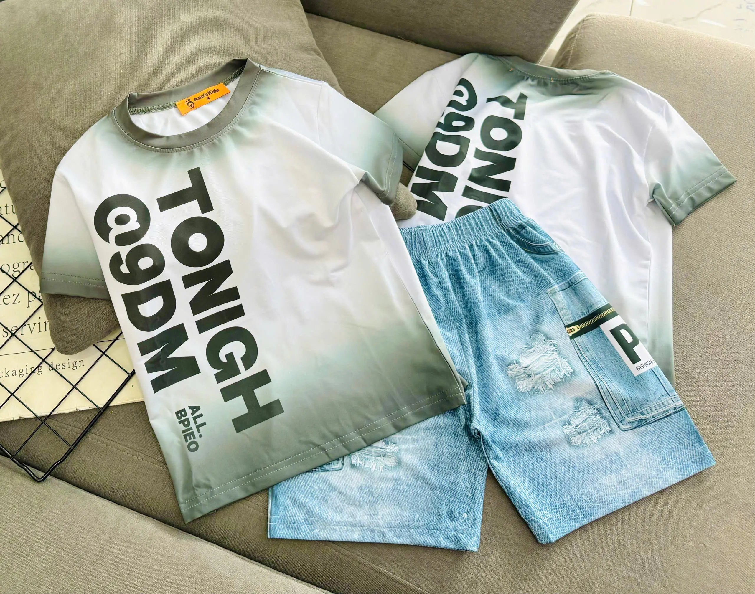 12-45kg Bộ quần áo Tết  bé trai ( quần thun giả jean ) mặc đi chơi mặc ở nhà chất thun lạnh thái form hiphop