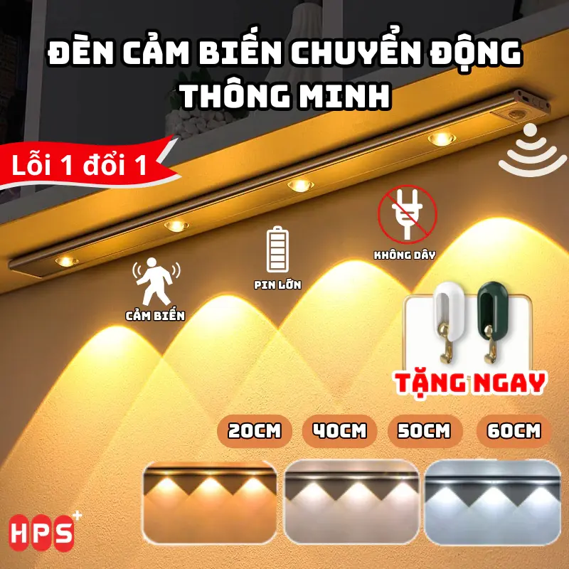 Đèn led cảm biến chuyển động decor siêu mỏng, 3 màu sáng trang trí trong phòng ngủ, tủ bếp, tủ quần áo gắn tường