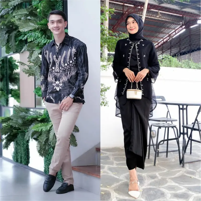 Baju batik couple pasangan lamaran wisuda tunangan kekinian oneset clarisa jemma organza polos wanita terbaru ootd engagiment rok lilit 1