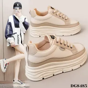 PRF Sepatu Sneakers Wedges Tinggi 5cm Sandal Fashion Korea Kekinian Black Blue Khaki Santai Casual DG8485
