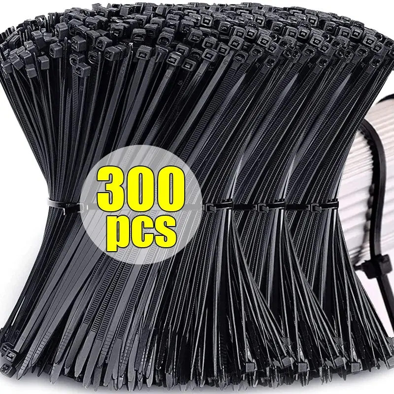 Ikatan kabel nilon mengunci sendiri, 100 keping / lot, tali pengikat kord, hitam dan putih, gelung pengikat, kabel zip, ikatan penyimpanan