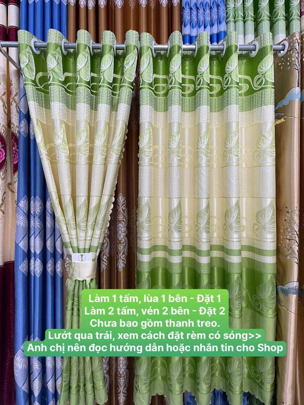 Gấm Hoa Văn Màu Xanh Lá Dài Phối Vàng Kem- Giá Của 1 Tấm Rèm Căng Thẳng (Chưa Bao Gồm Thanh Treo) Sợi Vải Polyester 2 Lớp Cản Nắng Cản Sáng 70% Bền Màu Thích Hợp Không Gian Ít Nắng