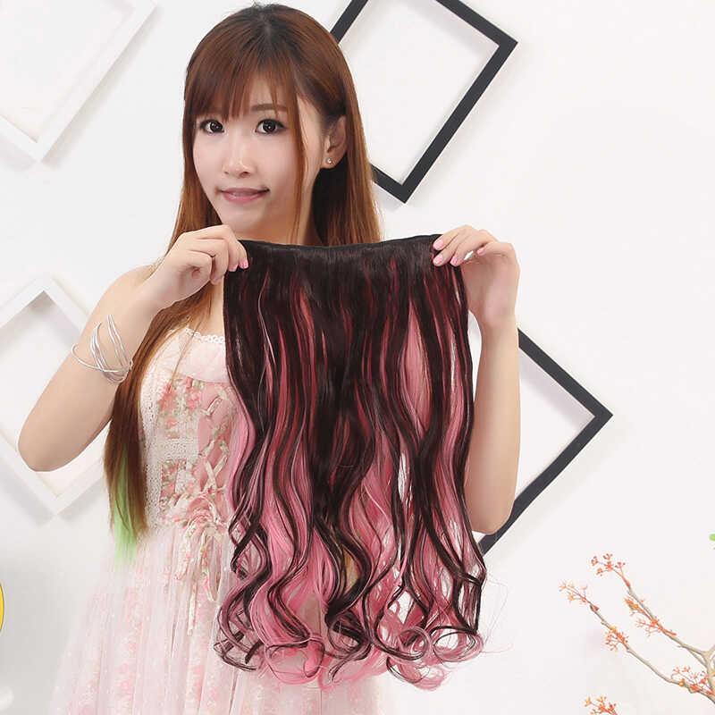 Long Curly 5 Clip In Extension High Temperature Synthetic Brown Mixed Green Blue Pink red Hair Piece 7