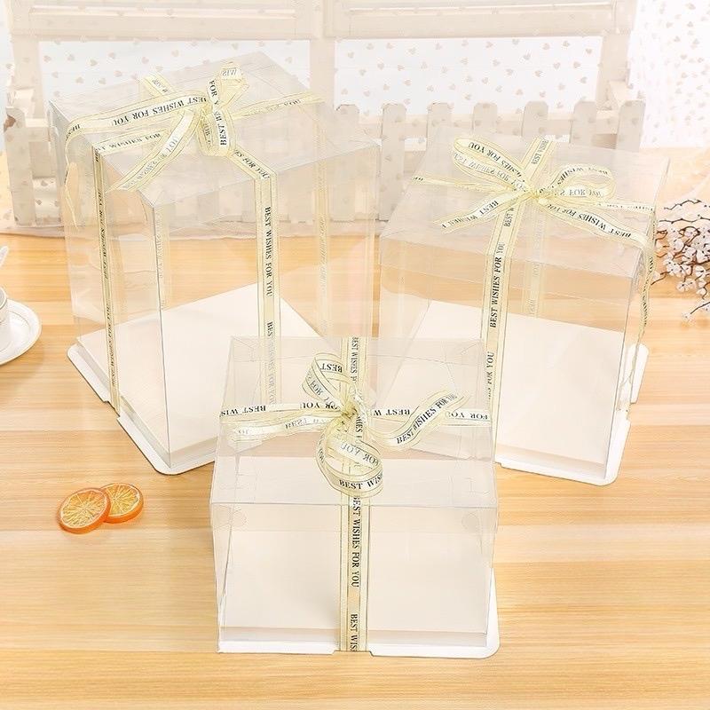 Hộp mika trong suốt kèm ruy băng, hộp đựng các sản phẩm quà tặng, bánh kem, gấu bông, đồ trang trí