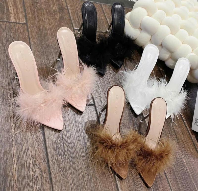 Giày cao gót lông vũ siêu sang chảnh 9p mũi nhọn thời trang cho nữ - Shoes