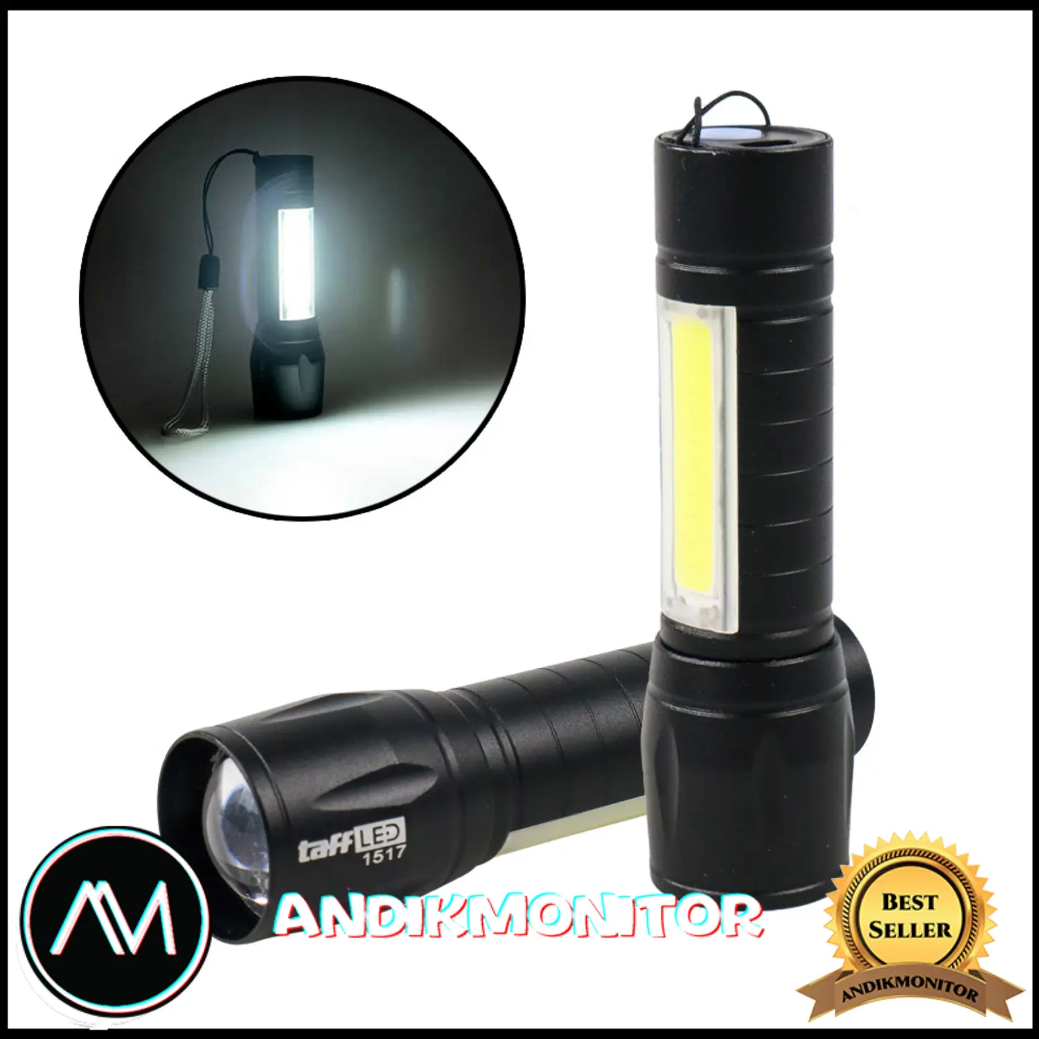 TaffLED Albinaly Senter LED USB Rechargeable Q5+COB 2300 Lumens - 1517 Baterai Kotak