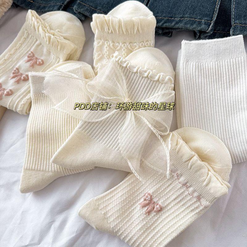 Tất Trắng, Phong Cách Mùa Hè, Thiết Kế Nơ Dễ Thương, Ren JK Nhật Bản Và Mary Jane, Với Giày Da Nhỏ Thích Hợp Cho Học Sinh, Tất Cao Đến Đầu Gối, Dành Cho Nữ, Hàng Mới Về Năm 2025 1
