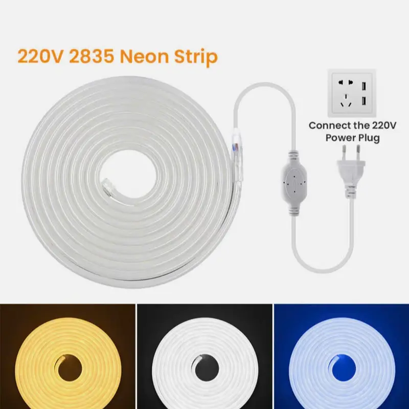 Combo 5M-10M Neon Dùng Điện 220V Kèm Nguồn Nhựa Silicon Chống Nước Dùng Trang Trí Trong Nhà Hoặc Ngoài Trời 1