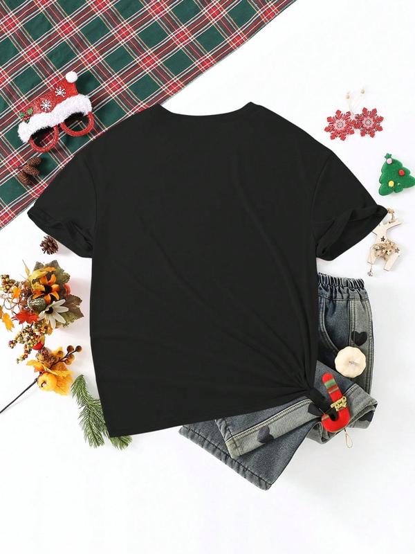 Women's Letter Print Round Neck Tee, Vintage Trendy Casual Short Sleeve T-shirt for Daily Wear, Ladies Summer Outfit, Top, Graphic Tees 7
