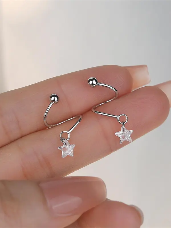 925 Sterling Silver Star Design Screw Earrings, Fashionable Earrings for Women & Girls, Trendy All-match & Exquisite Jewelry for Birthday Gift 5