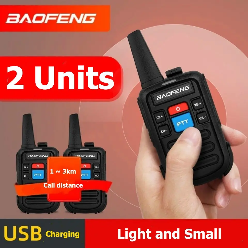 【2 Units】Baofeng Mini Walkie Talkie 5W 3KM 1500mAH UHF 16Channels USB Charging Super Long Standby C50