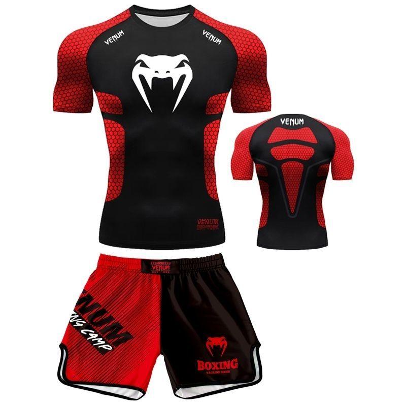 Bộ đồ tập luyện quyền anh Venom, Quần đùi Muay Thái, Dành cho nam giới, Thích hợp cho UFC, Sanda, Chiến đấu, MMA, Thể dục, Bộ hai mảnh ngắn tay, Thoáng khí và không biến dạng, Có Thể Tùy Chỉnh