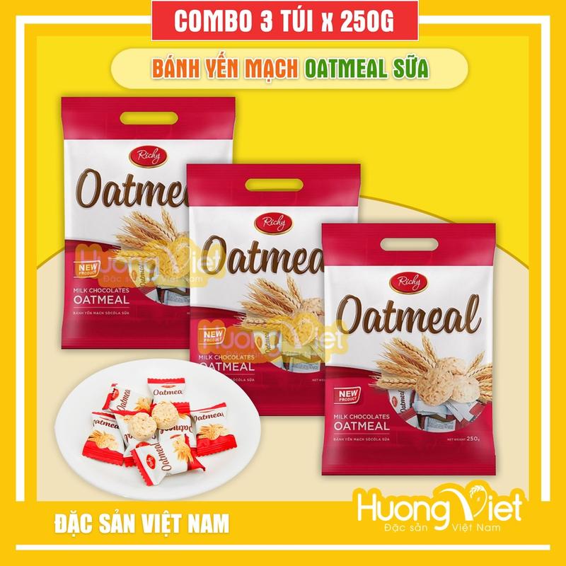 Combo 3 túi bánh yến mạch sữa Oatmeal Richy 250g, bánh kẹo Hàn Quốc, bánh lúa mạch