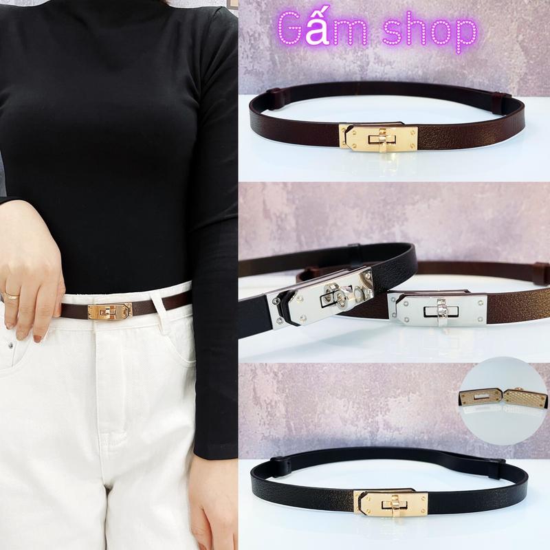 Thắt Lưng + Đai Váy Nữ Da Miếng Mặt Vặn Hợp Kim ,Dễ Phối Đồ Dây Rút Eo Dễ Điều Chỉnh Bản Đai 1.8cm Hai Màu Đen ,Nâu Khoá Mặt Màu Vàng,Bạc Phù Hợp Đai Áo ,Váy , Quần Voi