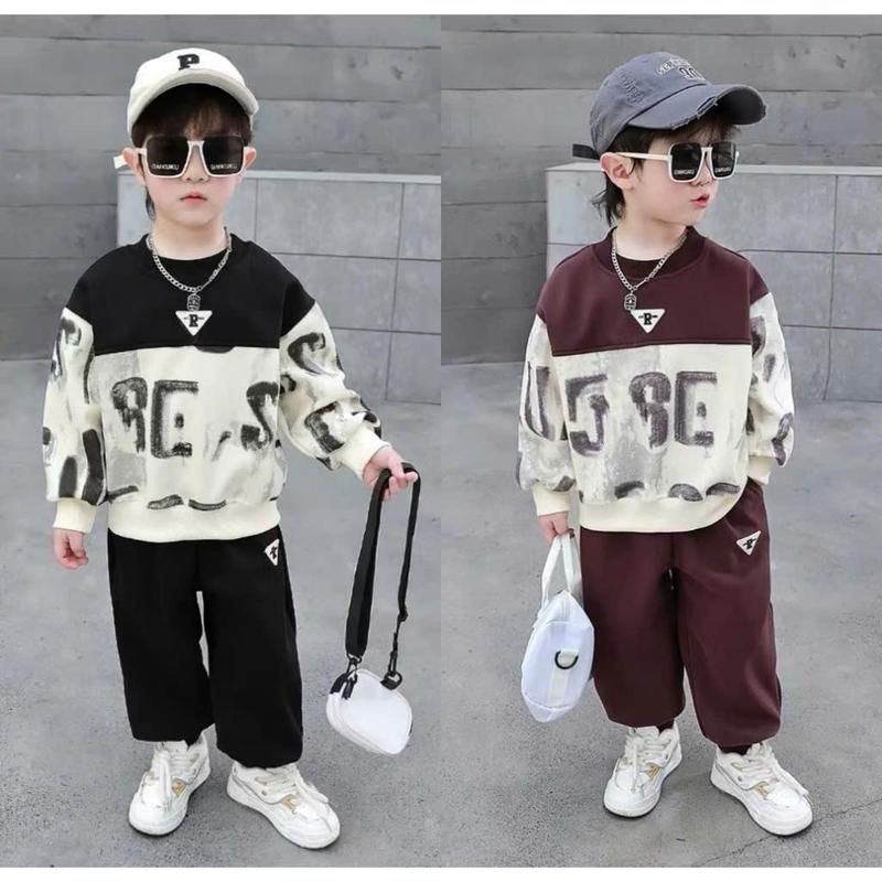 Bộ Thu Đông 3 Màu Nâu, Đen, Xanh Dành Cho Bé Trai Cổ Tròn, Chất Nỉ Dày Ấm, Mềm Mịn