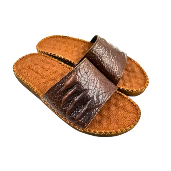 KINSON SHOP Dép nam quai ngang thời trang, full da bò dập nổi hình chân cá sấu, đế đúc cao su non mềm êm chân, chóng trượt bảo hành 12 tháng Handmade Nhung DéP Sandal Jean vừa hạt
