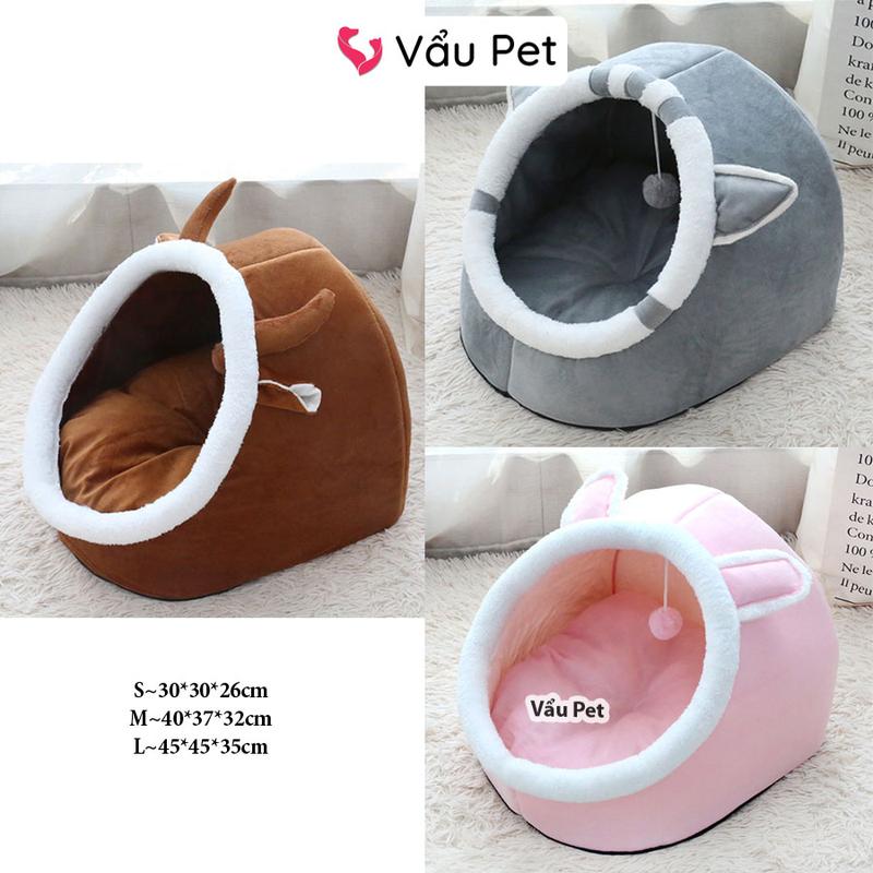 Ổ nằm cho chó mèo thú cưng có tai kèm quả bông đồ chơi cực xịn