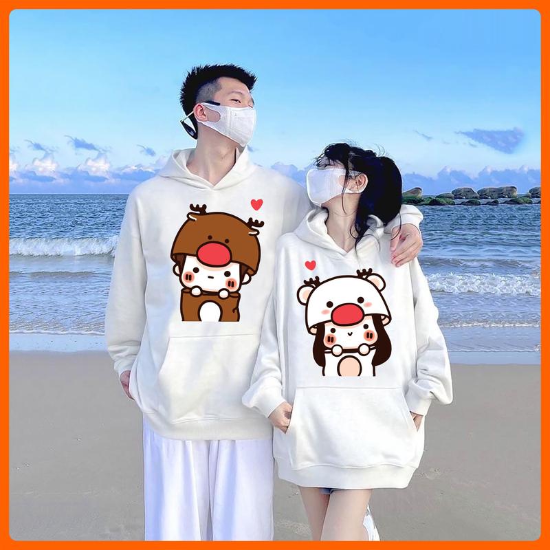 Áo Hoodie Cặp Đôi Nam Nữ In Hình Tuần Lộc Đôi Dễ Thương