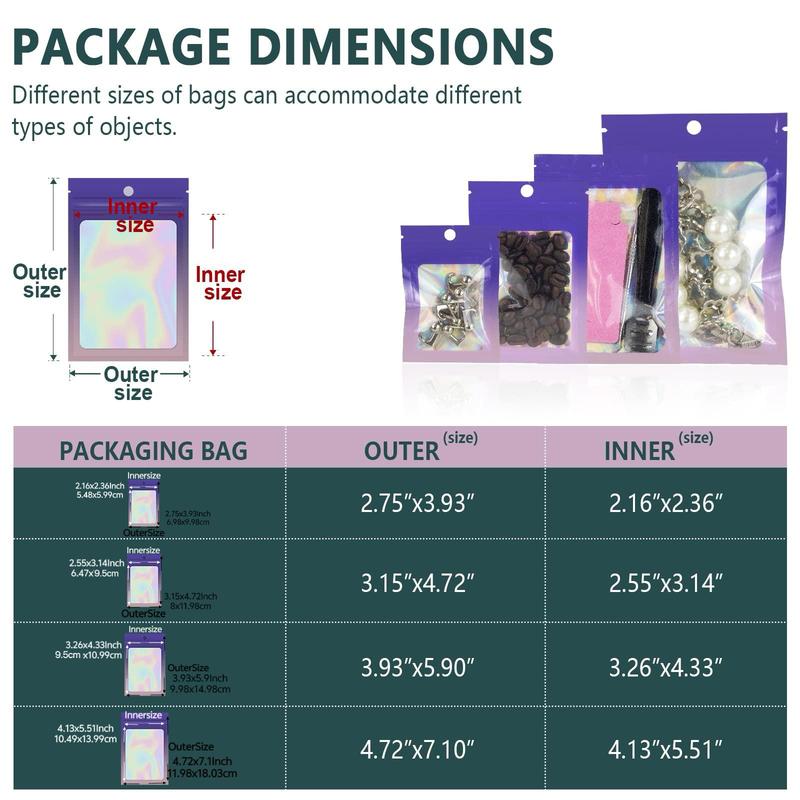 Product Introduction of Resealable Ziplock Storage Bag, 100pcs/set Aluminum Foil Mylar Smell Bag, Clear Window Packaging Pouch for Party Favor & Candy & Nuts 7