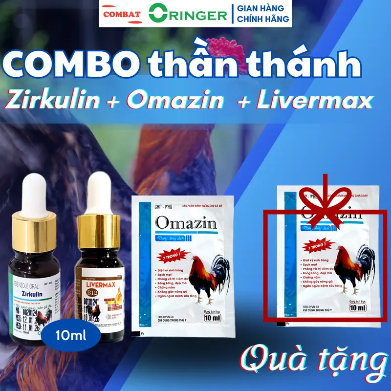 Oringer Zirkulin 10ml + Siêu đậm đặc giải độc gan nhân sâm Livermax b12 10ml + Sữa tắm OMAZIN 7 trong 1 10ml cho gà đá 0