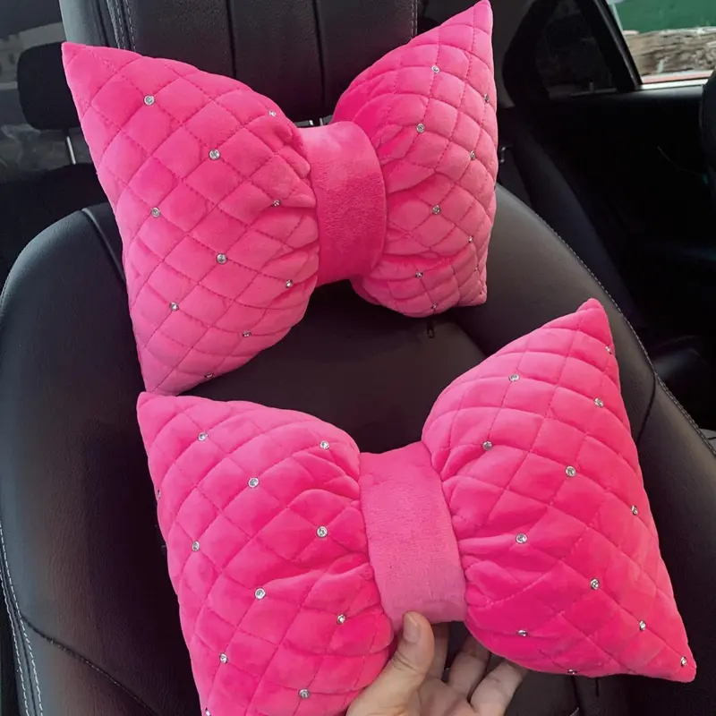 Rhinestone Decor Car Headrest Pillow, Cute Car Neck Pillow, Car Interior Accessories for Women 1