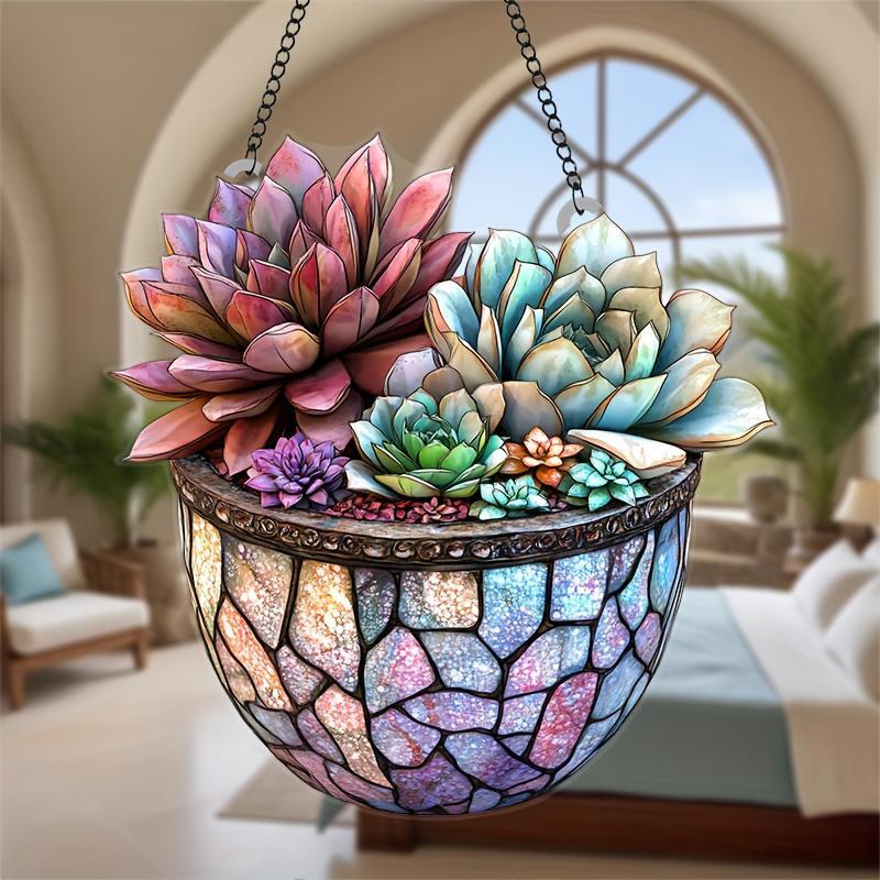 Succulent Plant Hanging Decor, 1 Count Colorful Stained Acrylic Window Hanging Decor, Hanging Ornament for Garden, Patio, Yard, Balcony, Room Decor 6