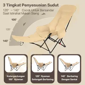 Trailtop Kursi Lipat Outdoor Sandaran Tinggi Adjustable Kapas Busa Tebal Kursi Camping Beban 150Kg Bayi Dudukan Tbk kursi malas dengan sandaran kaki tiga posisi, kursi pantai portabel untuk tidur siang.