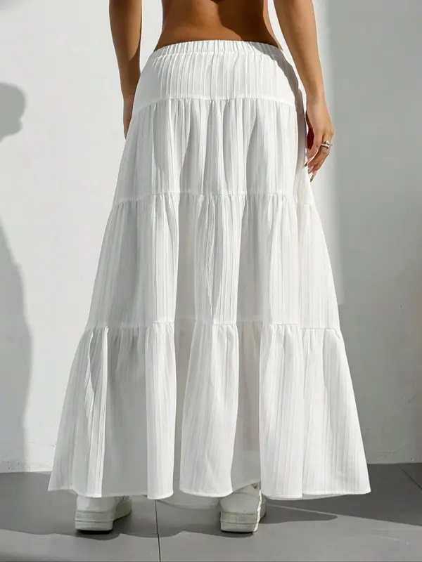 Women's Plain Ruffle Trim Skirt, Casual Fashion Long Skirt for Daily Wear, Ladies Bottoms for All Seasons, Womenswear 7