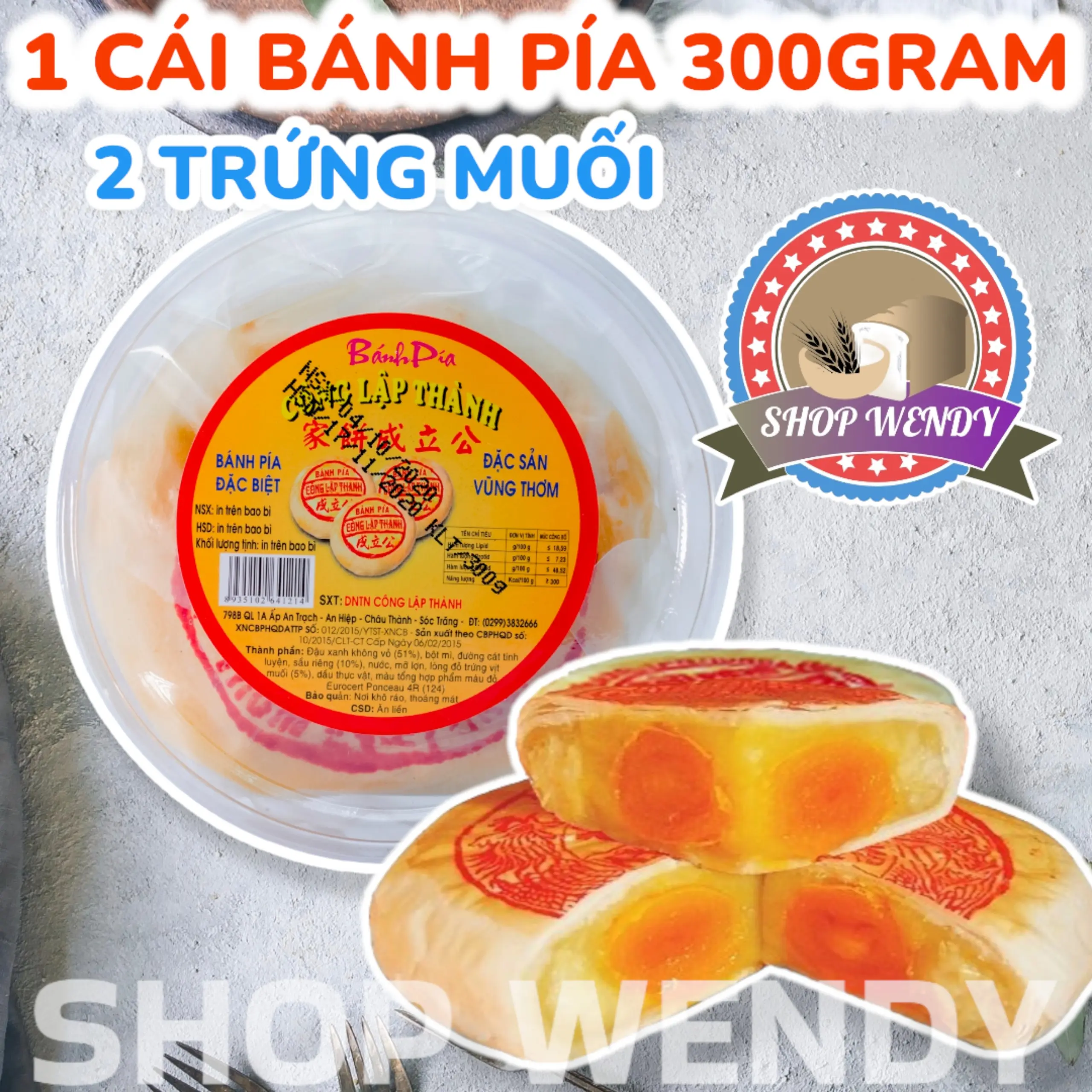 1 Cái Bánh Pía 300Gram Đậu Xanh Sầu Riêng 2 Trứng Muối Đường Cake