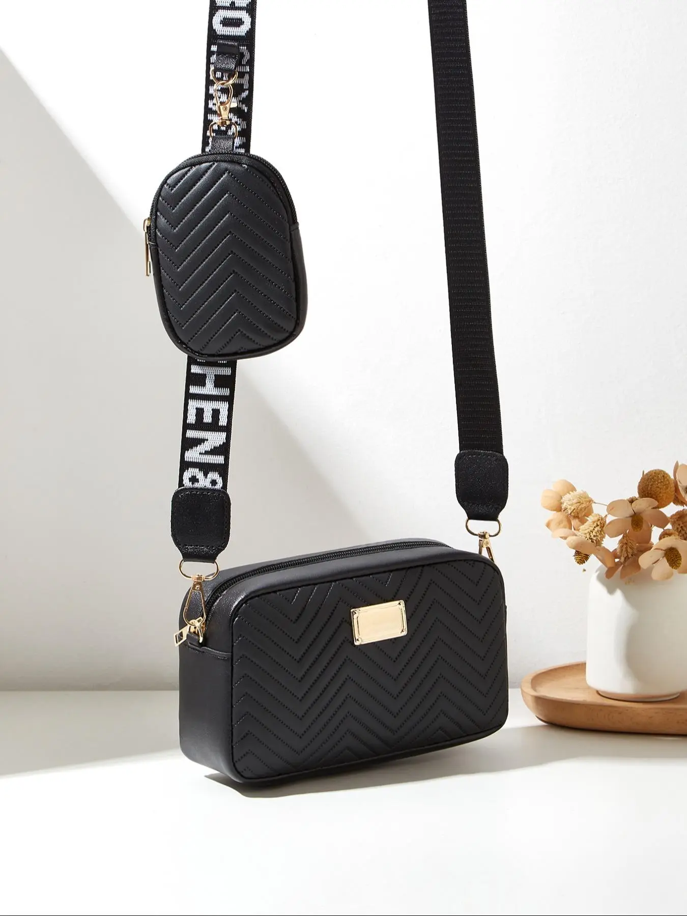 Women's Fashionable Wave Pattern Crossbody Bag & Coin Purse, Casual Versatile Zipper Shoulder Bag & Coin Purse, Trendy All-match Bag Set for Daily Use