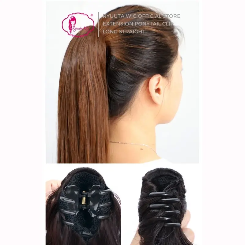 Ryuuta Wig Extension Ponytail Jepit Lurus Panjang Hitam Coklat PTC 45 cm 55 cm 65 cm 4